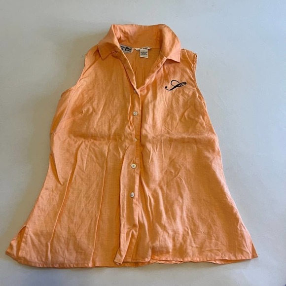 RICHARD Malcolm Irish Linen peach v-neck L - Picture 1 of 7